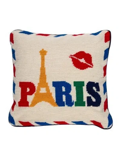 Pre-owned Jonathan Adler Jet Set Paris Needlepoint Throw Pillow