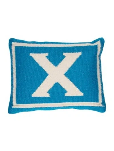 Pre-owned Jonathan Adler Junior Alpaca Reversible Letter Throw Pillow In Blue