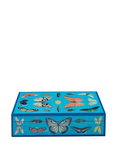 Jonathan Adler Large Botanist Insect-print Box (30.5cm X 20.3cm) In Blue
