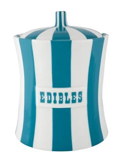Pre-owned Jonathan Adler Large 'edibles' Vice Canister W/ Tags In Blue/white