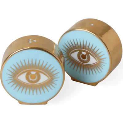 Jonathan Adler Le Wink Salt And Pepper Set In Light Blue/gold