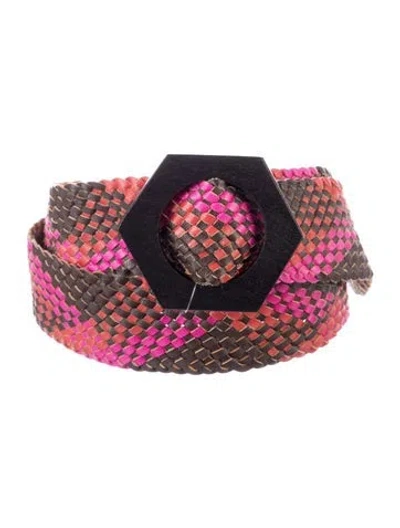 Pre-owned Jonathan Adler Leather Braided Accents Waist Belt In Brown