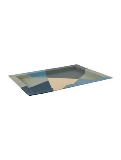 Pre-owned Jonathan Adler Leather Torino Tray In Blue