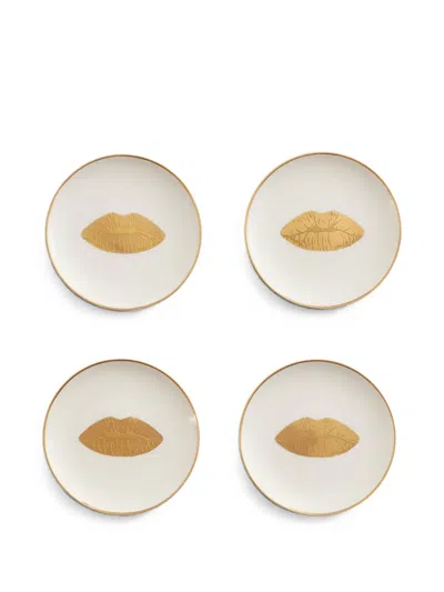 Jonathan Adler Lips 4-piece Porcelain Coaster Set In Gold