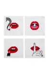 Jonathan Adler Lips Cocktail Napkins In Red