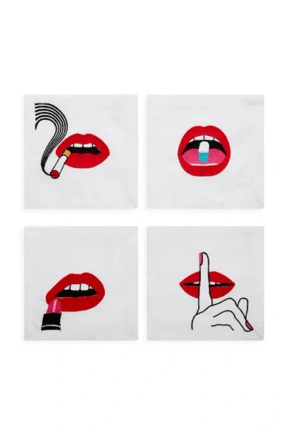 Jonathan Adler Lips Cocktail Napkins In Red