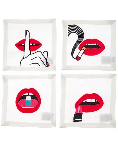 Jonathan Adler Lips Cocktail Napkins In White