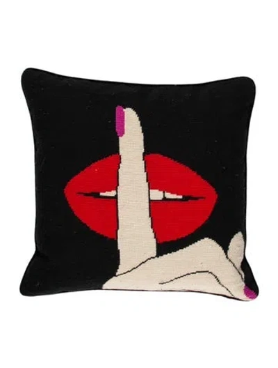 Pre-owned Jonathan Adler Lips Hush Needlepoint Throw Pillow In Multi