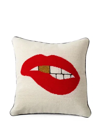 Jonathan Adler Lips Needlepoint Cushion In Neutral