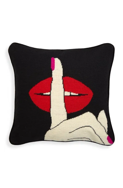 Jonathan Adler Lips Needlepoint Throw Pillow In Black