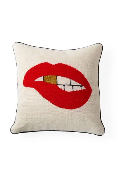 Jonathan Adler Lips Needlepoint Throw Pillow In Red