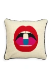 Jonathan Adler Us Lips Full Dose Needlepoint Throw Pillow In White