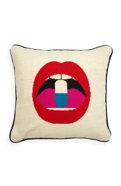 Jonathan Adler Lips Needlepoint Throw Pillow In Red