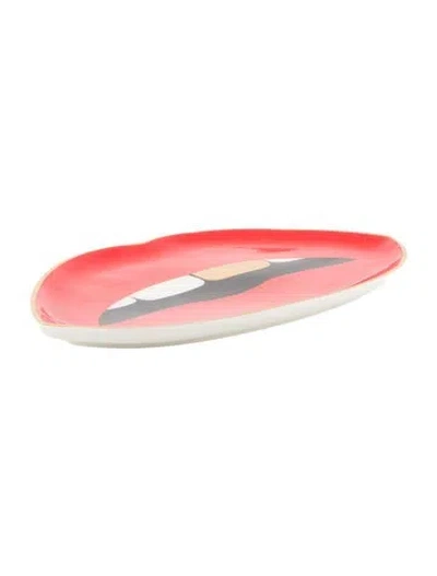Pre-owned Jonathan Adler Lips Porcelain Catchall Tray In Gold/red
