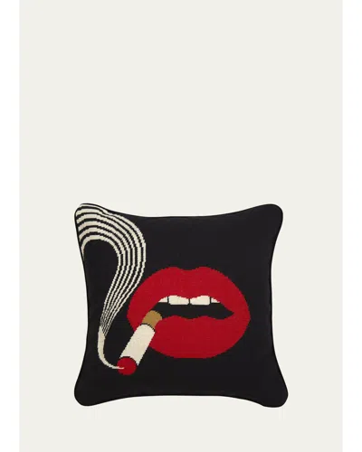 Jonathan Adler Lips Smolder Needlepoint Throw Pillow - 18" In Multi