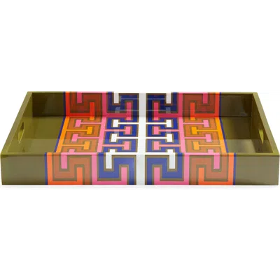 Jonathan Adler Madrid Lacquer Tray In Olive Green/multi