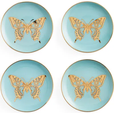 Jonathan Adler Mariposa Coaster Set In Baby Blue/gold