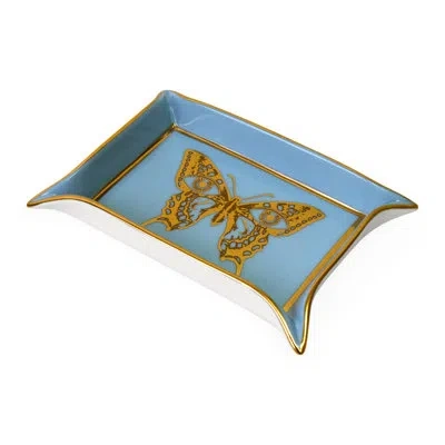 Jonathan Adler Mariposa Porcelain Tray In Baby Blue,gold