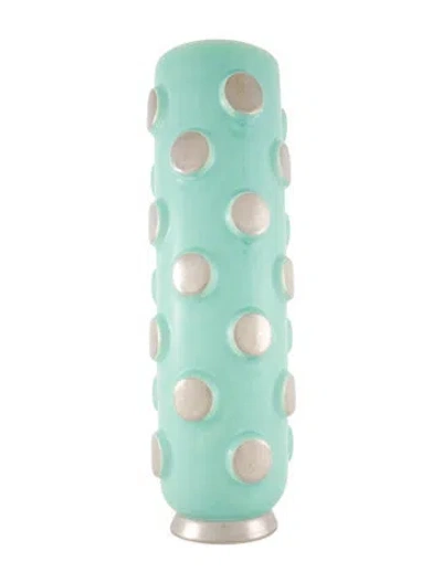 Pre-owned Jonathan Adler Maritime Cylinder Vase In Green/silver