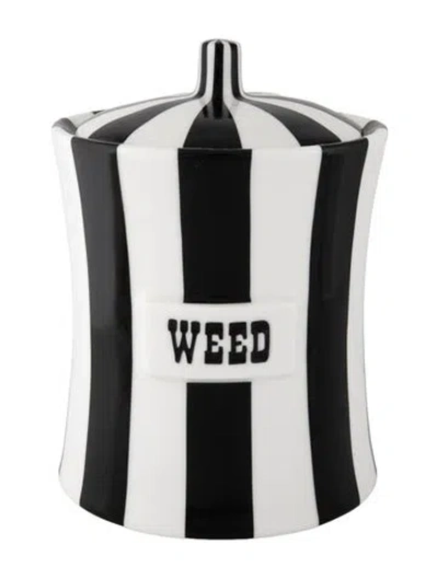 Pre-owned Jonathan Adler Medium 'weed' Vice Canister In Black/white