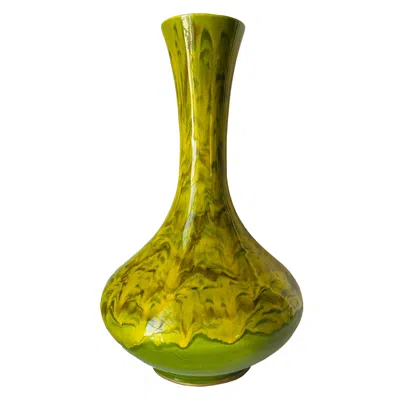 Pre-owned Jonathan Adler Mid Century Tall Drip Glaze Vase In Green By California Originals