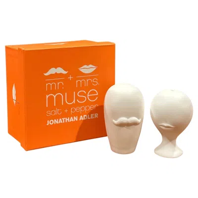 Pre-owned Jonathan Adler Mr. & Mrs Muse Ceramic Salt And Pepper Shakers With Box By  In Orange