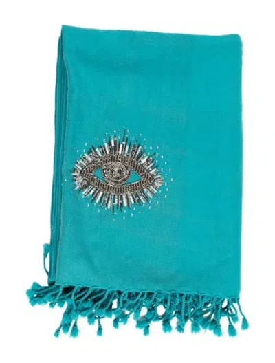 Pre-owned Jonathan Adler Muse Eyes Throw Blanket In Blue