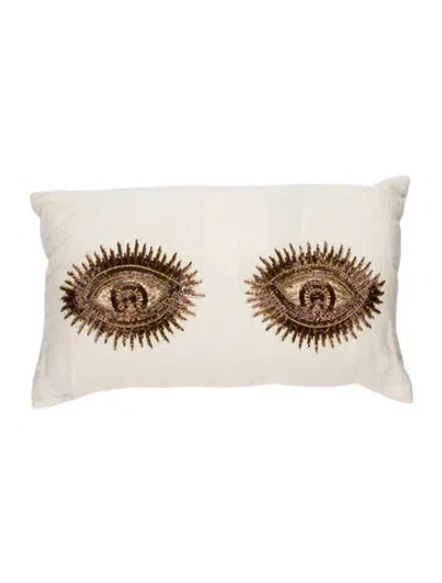 Pre-owned Jonathan Adler Muse Eyes Throw Pillow In Gold