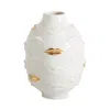 Jonathan Adler White Gilded Gala Round Porcelain Vase In White