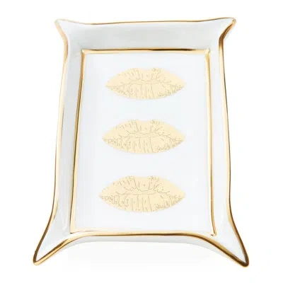 Jonathan Adler Muse Lips Valet Tray In White;gold