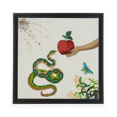 Jonathan Adler Muse Snake & Apple Beaded Art In Green,red,ivory,brown
