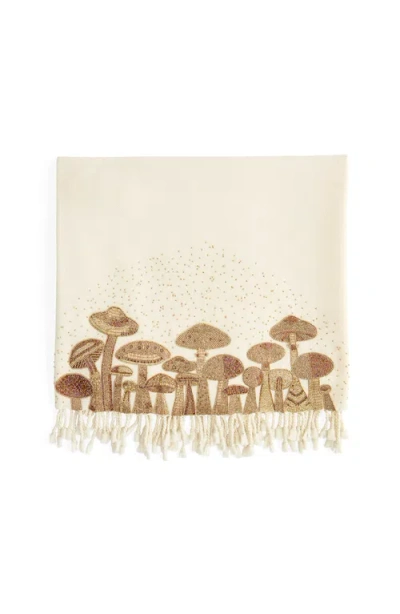 Jonathan Adler Mushrooms Embellished Throw Blanket In Cream/gold