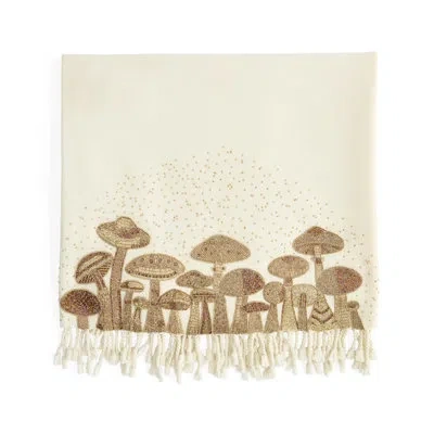 Jonathan Adler Mushrooms Embellished Throw In Gold;ivory