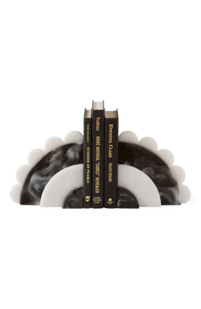 Jonathan Adler Mustique Bookends In Black/white Marbled