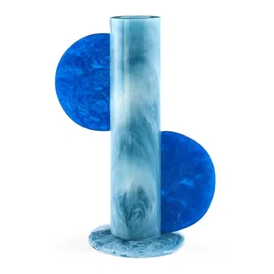 Jonathan Adler Mustique Marbleized Acrylic Cylinder Table Vase In Blue
