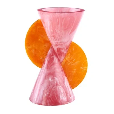 Jonathan Adler Mustique Marbleized Acrylic Trumpet Table Vase In White;pink;orange