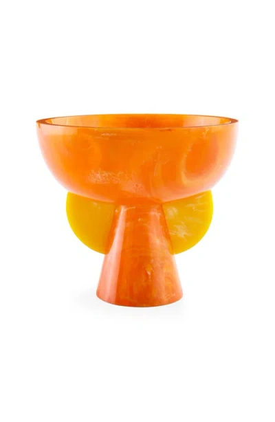 Jonathan Adler Mustique Pedestal Bowl In Orange/yellow Marble