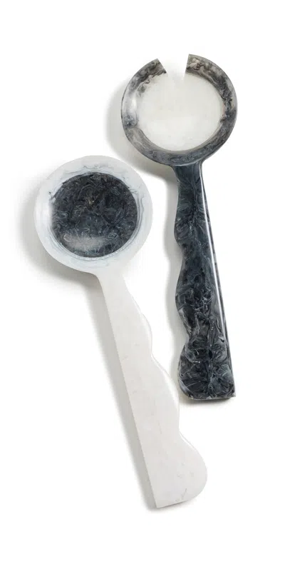 Jonathan Adler Mustique Ripple Salad Servers - Black/white - 34815 Black/white