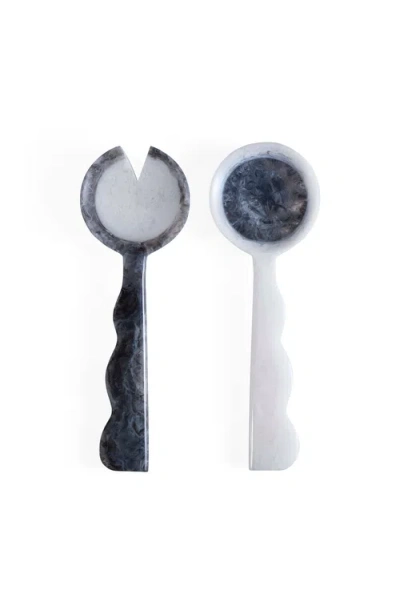 Jonathan Adler Mustique Ripple Salad Serving Set In Black/white Marble