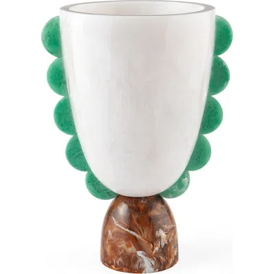 Jonathan Adler Mustique Scalloped Urn In White/green/brown