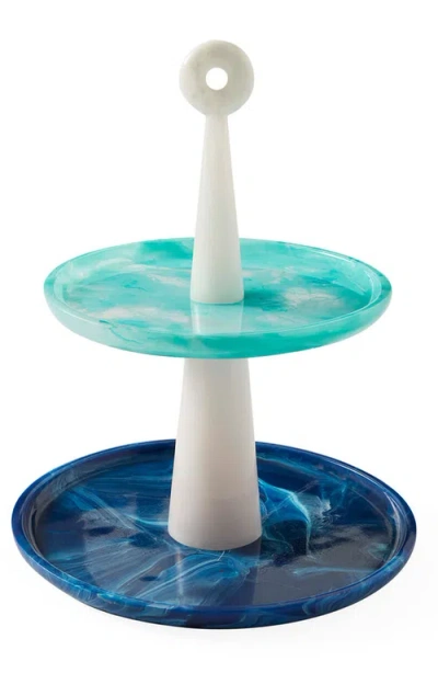 Jonathan Adler Mustique Tiered Tray In Blue/turquoise/white