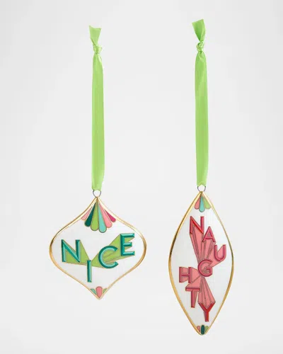 Jonathan Adler Naughty & Nice 2-piece Ornament Set In Multi