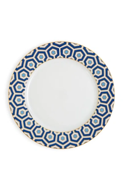 Jonathan Adler Newport Dinner Plate In Blue/gold Hexagon