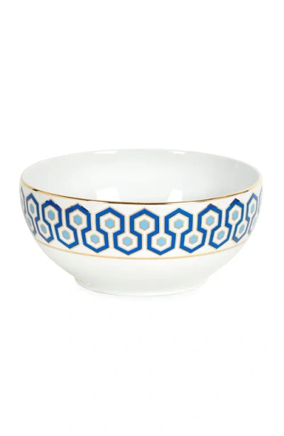 Jonathan Adler Newport Serving Bowl In White/blue/gold
