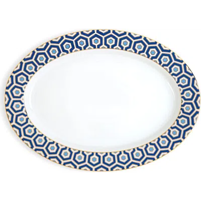 Jonathan Adler Newport Serving Platter In White/blue/gold