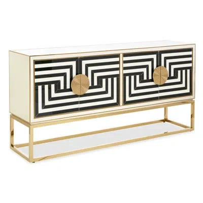 Jonathan Adler Op Art 64" Wide Buffet Table In Ivory;charcoal;brass