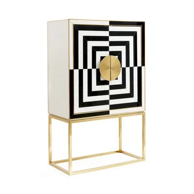 Jonathan Adler Op Art Bar - Charcoal/ivory In Polished Brass