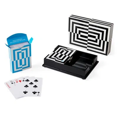 Jonathan Adler Op Art Lacquer Card Set In Blue;black;white