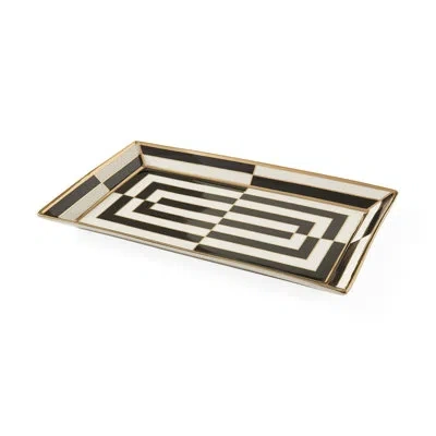 Jonathan Adler Op Art Rectangle Serving Tray In Black;white;gold