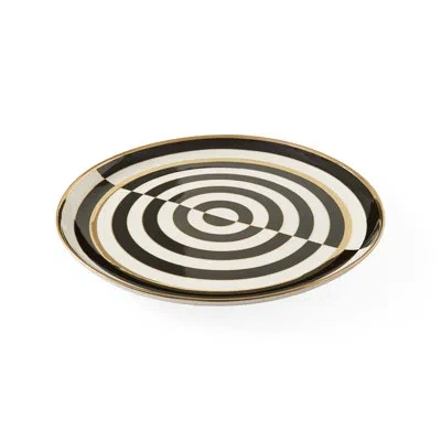 Jonathan Adler Op Art Round Serving Tray In Black;white;gold